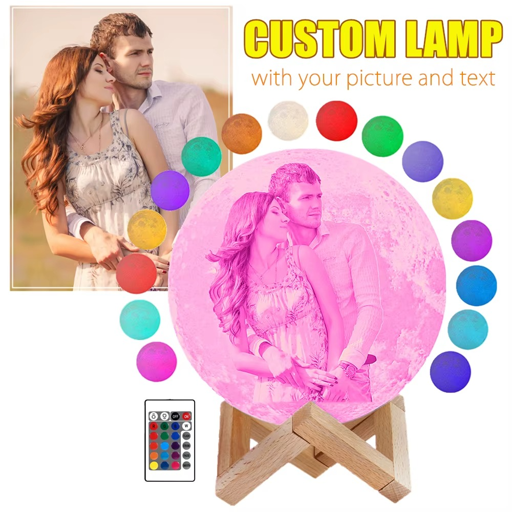 Photo Customize Moon Lamp 2/3/16 Colors Night Light Photo Custom Picture Engraved Moon Light Gift for Wife,Husband,Kids