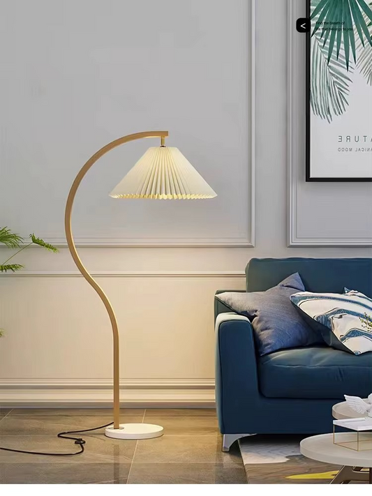 French Pleated Log Floor Lamp Nordic Retro Hall Sofa Reading Station Lamp Cloth Lampshade Light Suitable For Living Room Bedroom