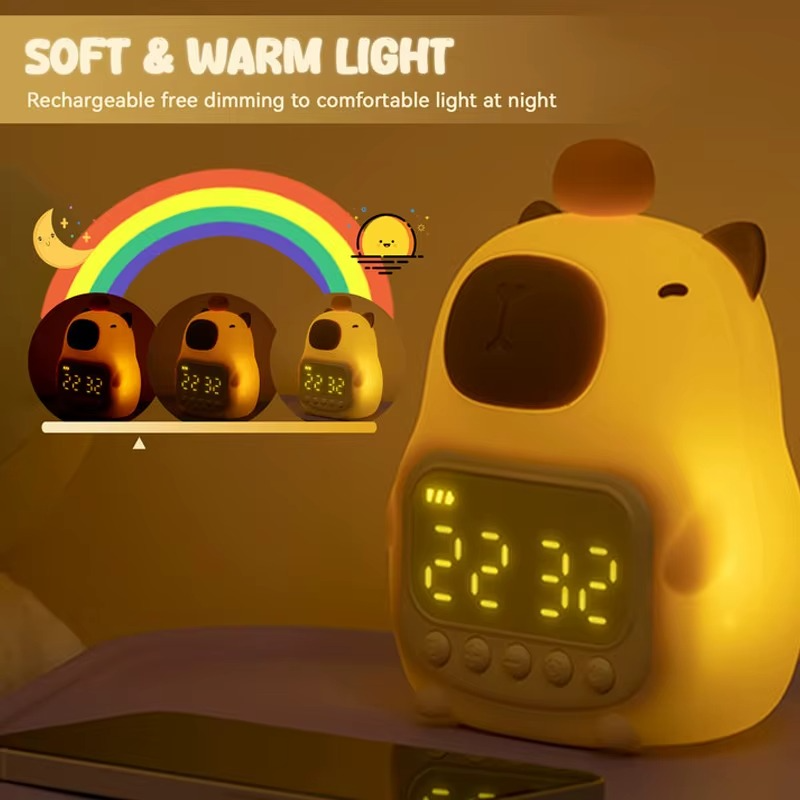 Capybara Alarm Clock with Night Lights Sleep Wake Up Clocks Desk Lamp Creative Room Bedsides Decoration Cute Gifts for Childrens