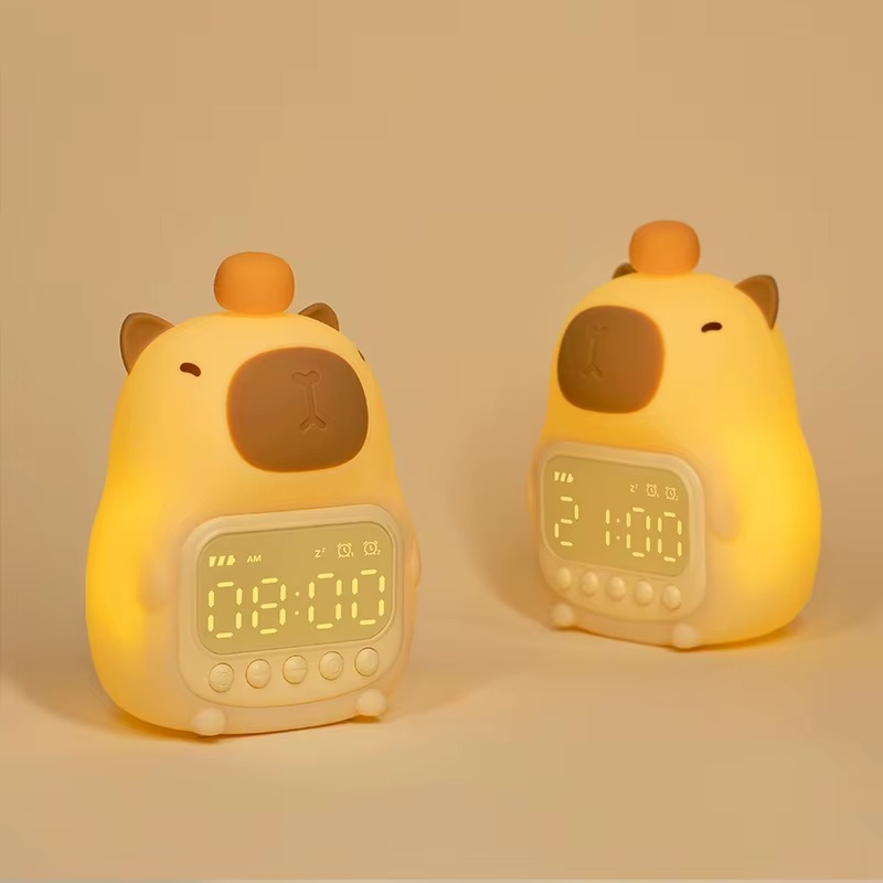 Capybara Alarm Clock with Night Lights Sleep Wake Up Clocks Desk Lamp Creative Room Bedsides Decoration Cute Gifts for Childrens